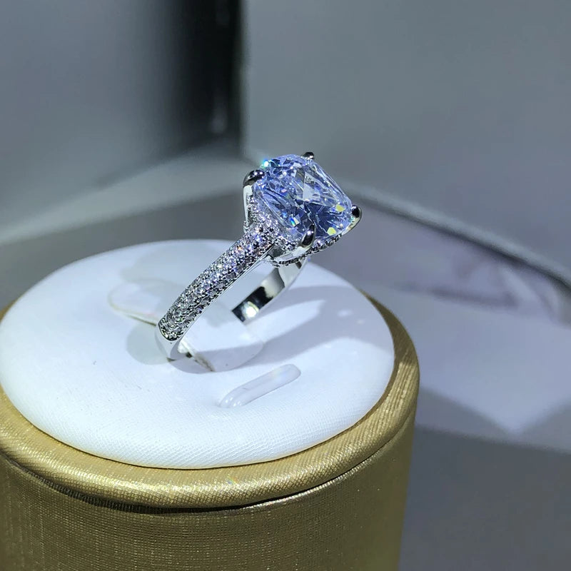 925 Silver Rings For Women Couple Cubic Zirconia Square Ring Lovers Jewelry Bridal Wed close-up view