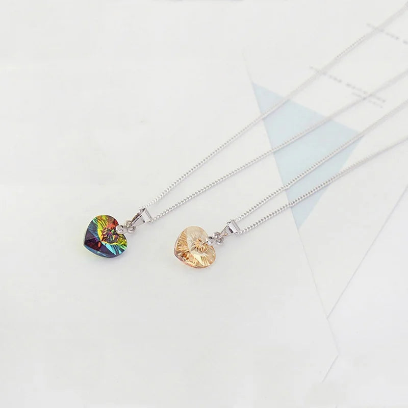 Heart Necklaces Pendant Crystals for Women Girls Gift Silver Chain Girl Jewelry close-up view