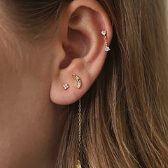 Huitan Korean Style Flower Stud Earrings Women Gold Color White Cubic Zirconia Small Fre detail view