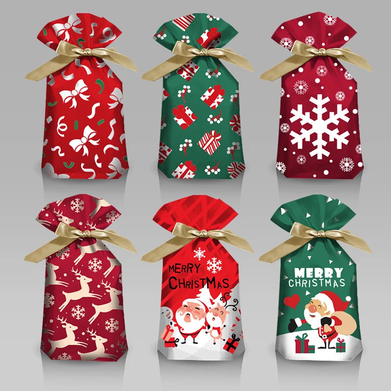 Merry Christmas Candy Bag Santa Gift Bag Snowflake Drawstring Bag Christmas for 2022 detail view