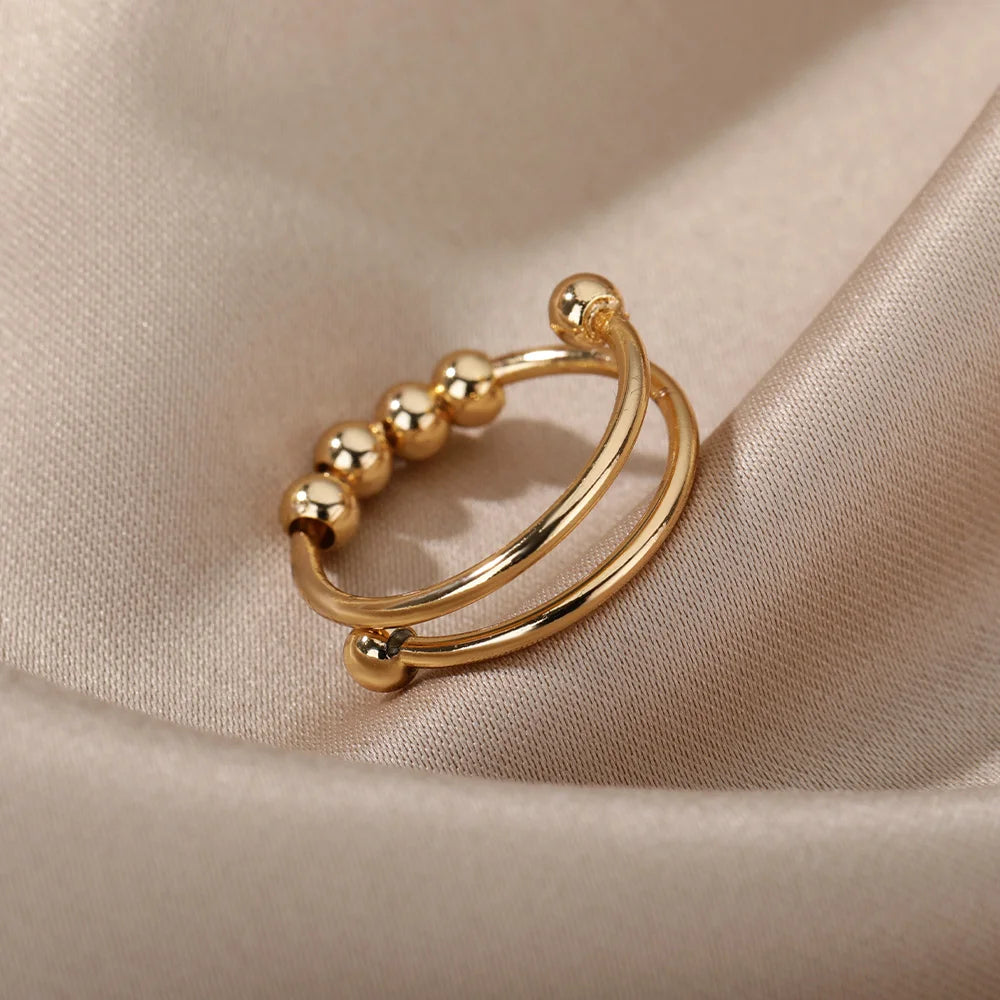Women Open Spinner Adjustable Finger Ring Stainless Steel Rotating Freely Anti Stress close-up view