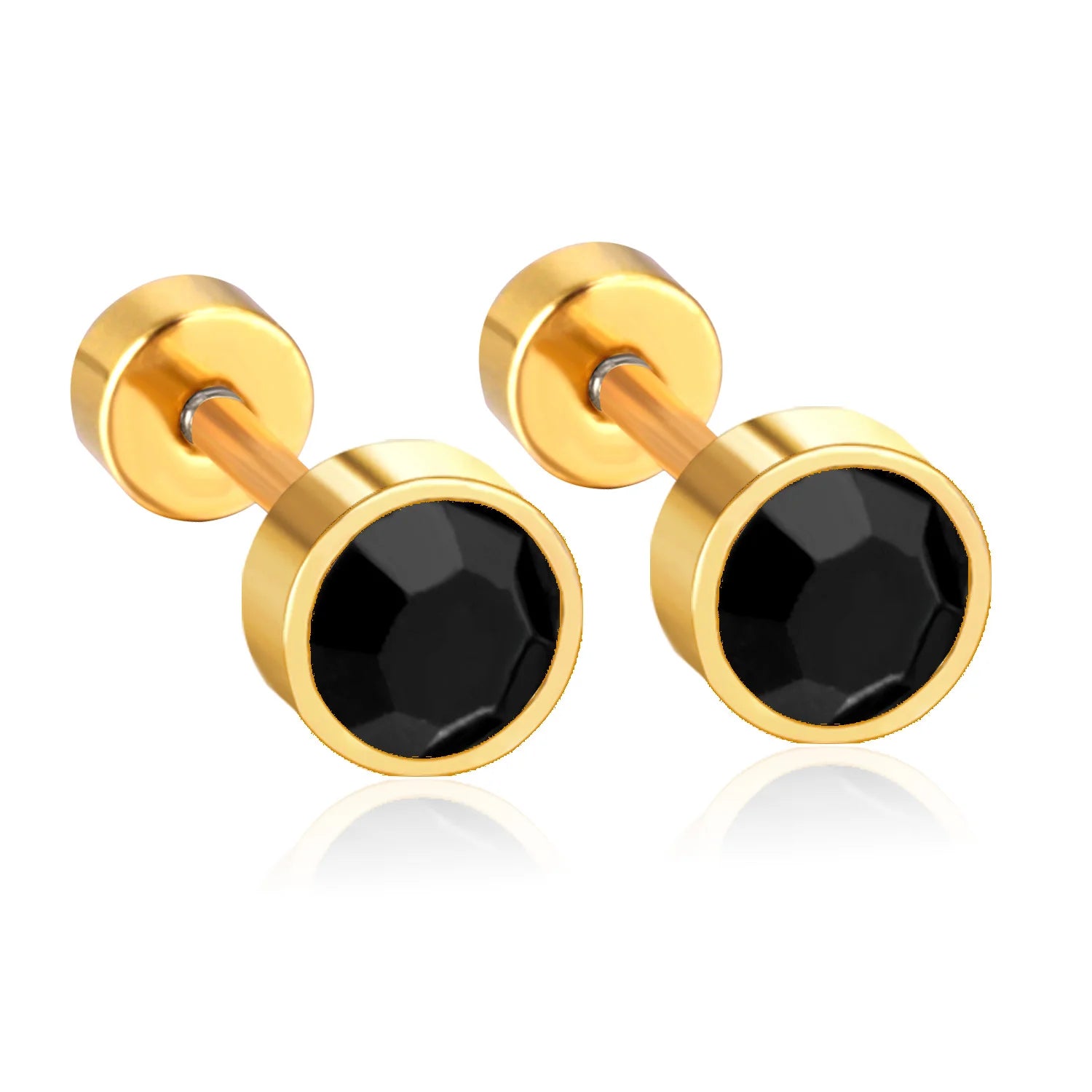Black Crystal Screw Back Stud Earrings | Stainless Steel Fashion Jewelry for Women detail view