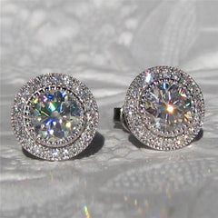 Huitan Delicate Small Round Stud Earrings Women with Shiny Cubic Zirconia Simple Vers alternate view