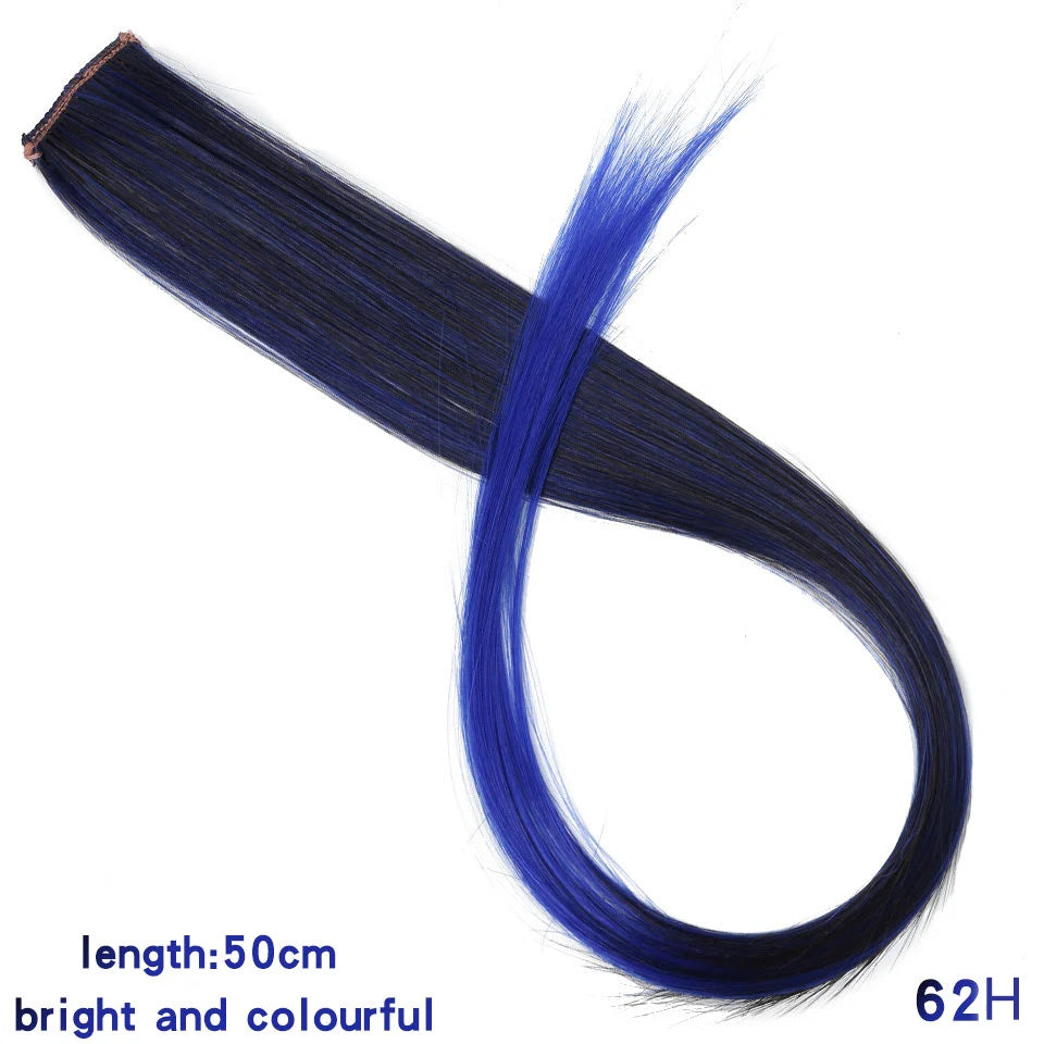 Clip In Rainbow Highlight Hair Extensions | Pink Synthetic Hair Strands close-up view