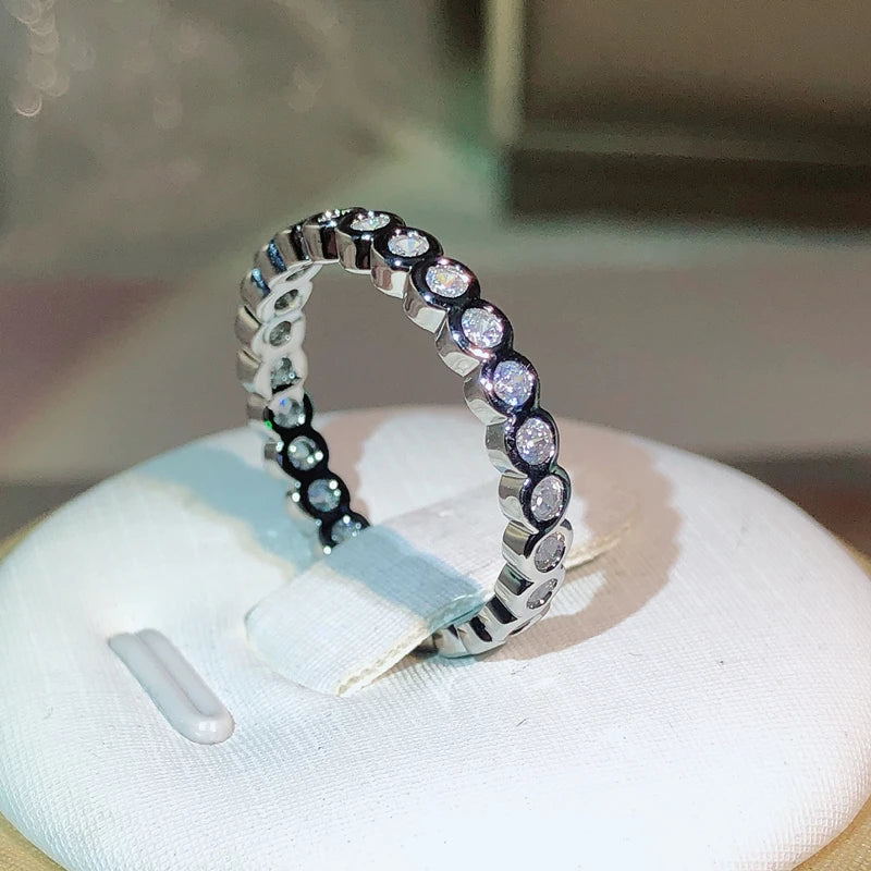925 Sterling silver Single Row Pave AAAAA cz Eternity Promise ring Engagement Wedding lifestyle view