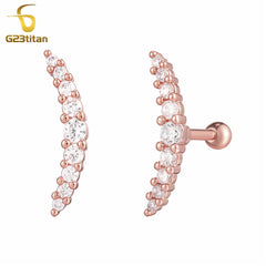 2pc Surgical Steel Ear Cartilage Earlobe Tragus Piercing Ball Bar Rose Gold Color Moon close-up view
