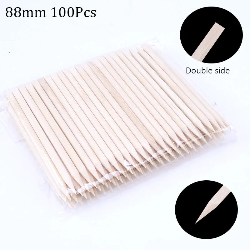 100/50pcs Nail Art Pusher Orange Wood Sticks Cuticle Pusher Remover Rhinestones Dotti lifestyle view