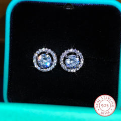 925 Sterling Silver High-End Fashion Jewelry White Zircon Round Earrings Exquisite Diamond-Studded C