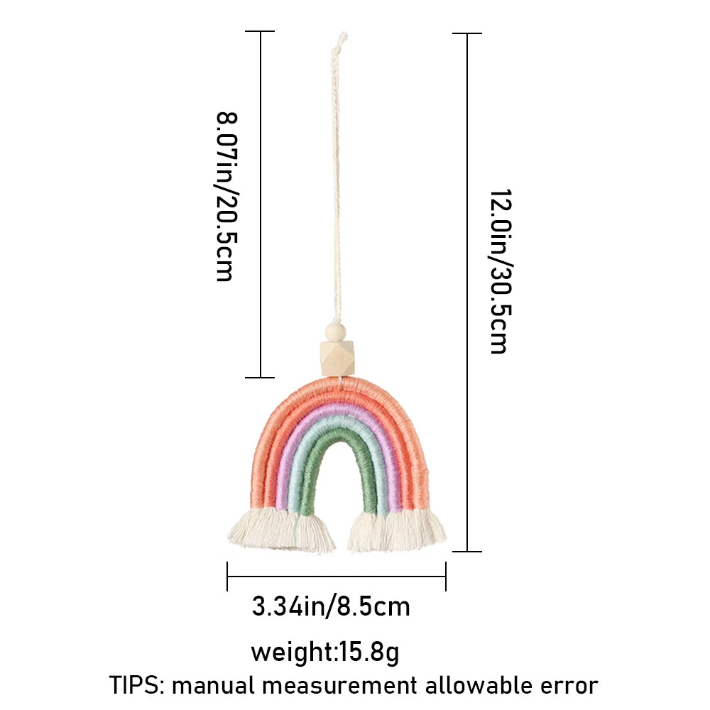 Boho Handmade Rainbow Decoeation Weaving Rainbow Keychains Car Rearview Mirror Pend additional angle