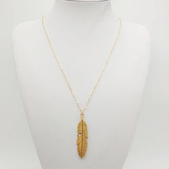 VOQ Feather Pendant Necklace for Women | Trendy Long Chain Jewelry Gift close-up view
