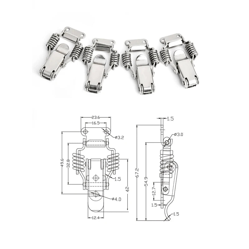 4PC NAIERDI-J105 Cabinet Box Locks Spring Loaded Latch Catch Toggle 27*63 Iron Hasps F close-up view