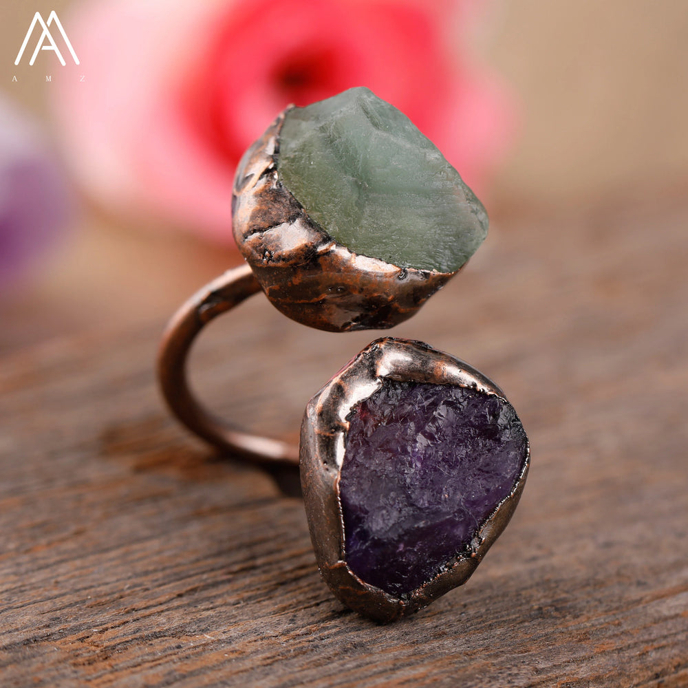 Irregular White Quartz Point Beads Bronze Handmade Rings Jewelry Women Natural Ston additional angle