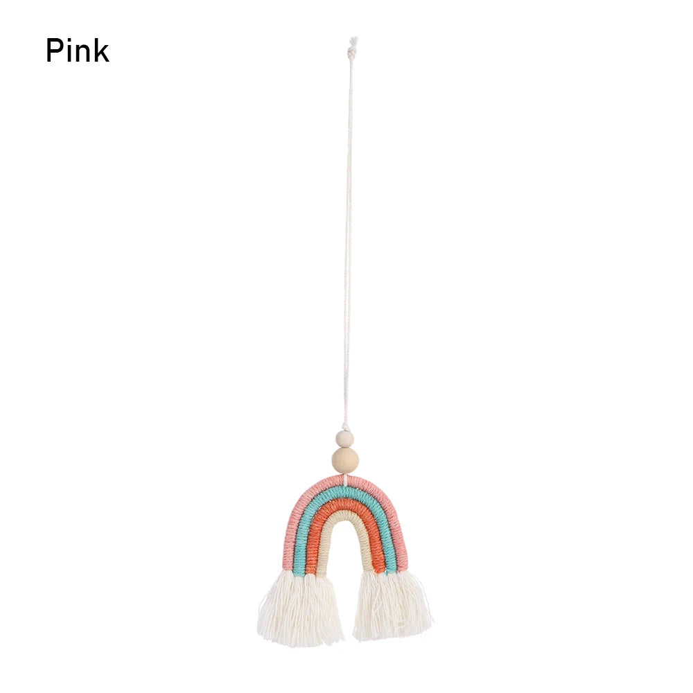 Boho Handmade Rainbow Decoeation Weaving Rainbow Keychains Car Rearview Mirror Pend additional angle