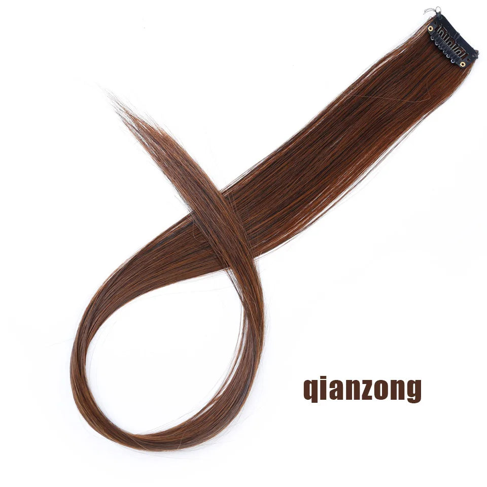 Clip In Rainbow Highlight Hair Extensions | Pink Synthetic Hair Strands detail view