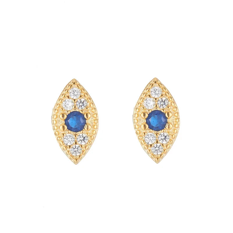 925 Sterling Silver Zircon Blue Evil Eye Stud Earrings close-up view