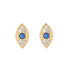 925 Sterling Silver Zircon Blue Evil Eye Stud Earrings close-up view