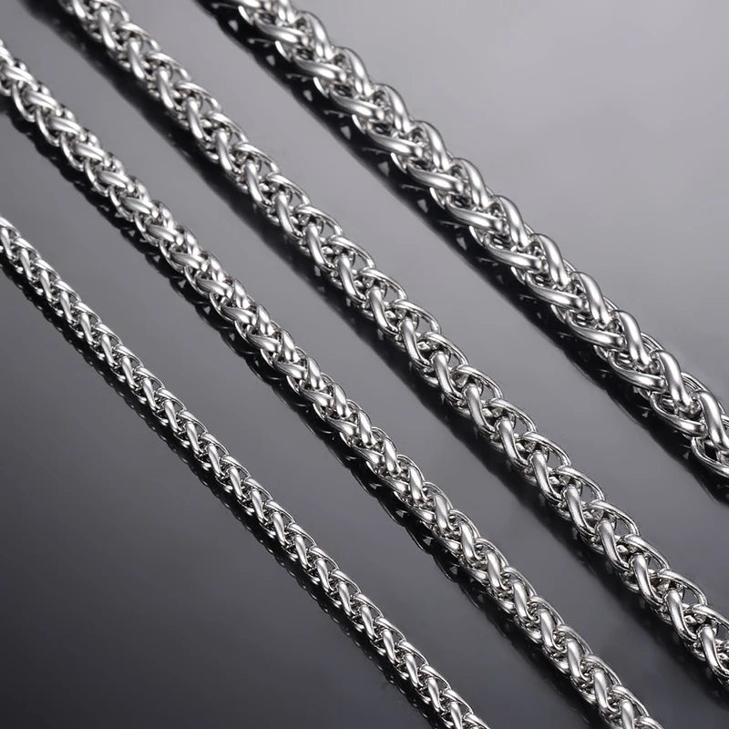 Stainless Steel Keel Link Chain Necklace | Braided Wheat Chain for Men Women alternate view