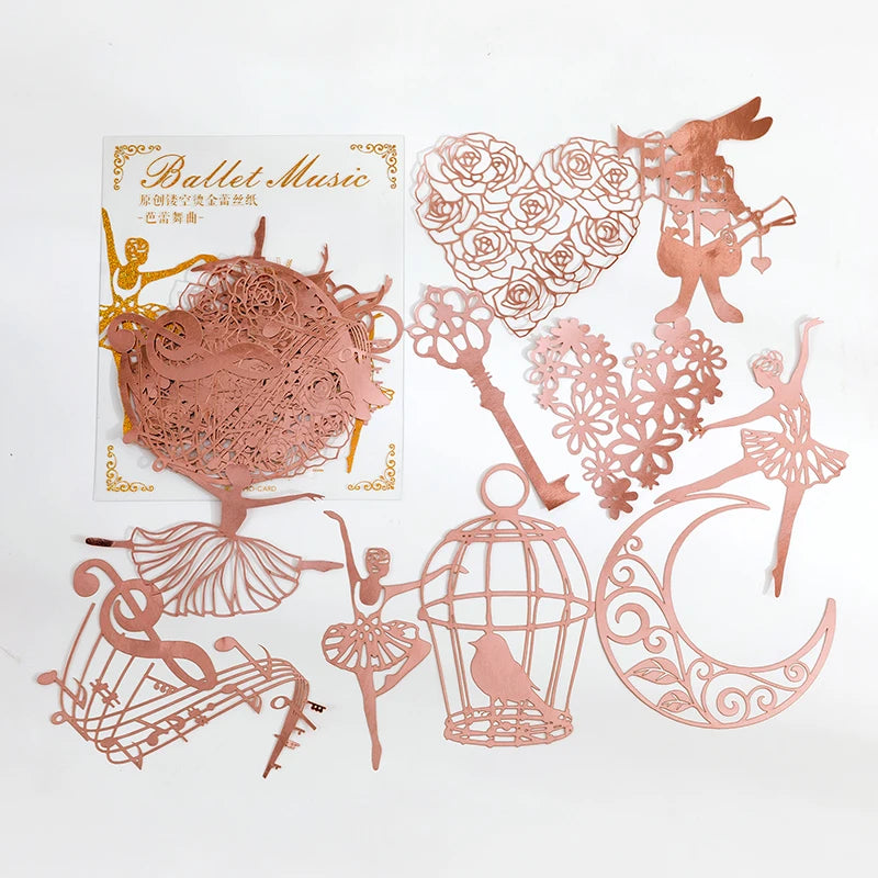 Yoofun 10pcs Vintage Gliding Stickers | Gold Flower Butterfly Lace Scrapbook Paper detail view