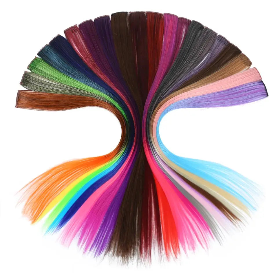 Clip In Rainbow Highlight Hair Extensions | Pink Synthetic Hair Strands detail view