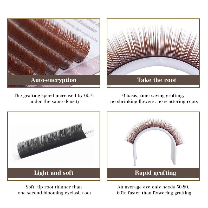 DeceMars Brown Matte Ellipse Flat Eyelash Extensions | Soft Tip Individual Lashes for lifestyle view
