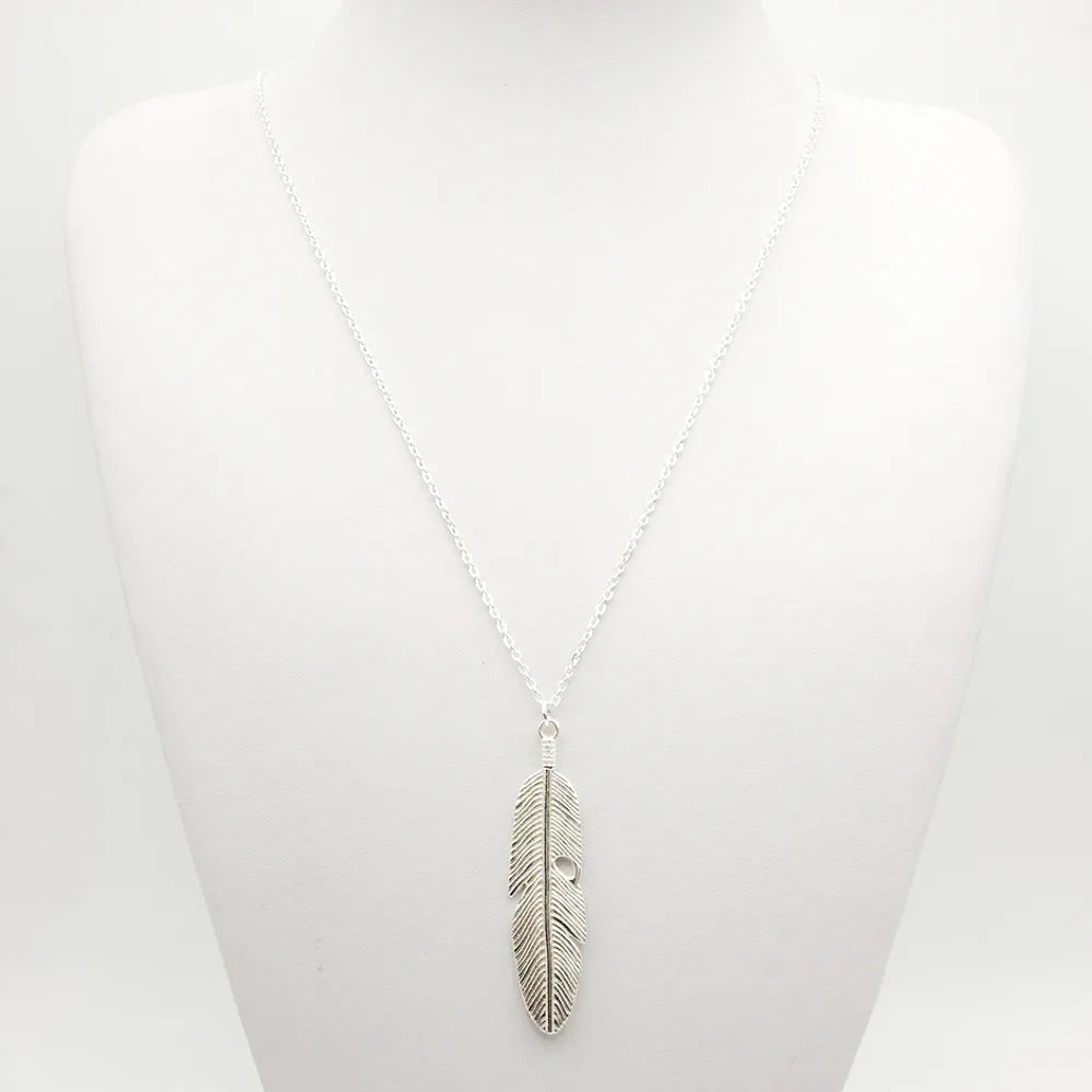 VOQ Feather Pendant Necklace for Women | Trendy Long Chain Jewelry Gift additional angle