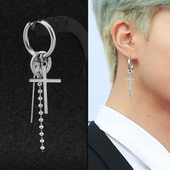 KPOP Korean Stainless Steel Stud Earrings Women Mens Moon Feather Chain Cross Geometr alternate view