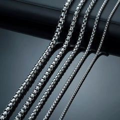 Round Box Chain Necklace for Men | Stainless Steel Link Chain in Gold, Silver, or Bla alternate view