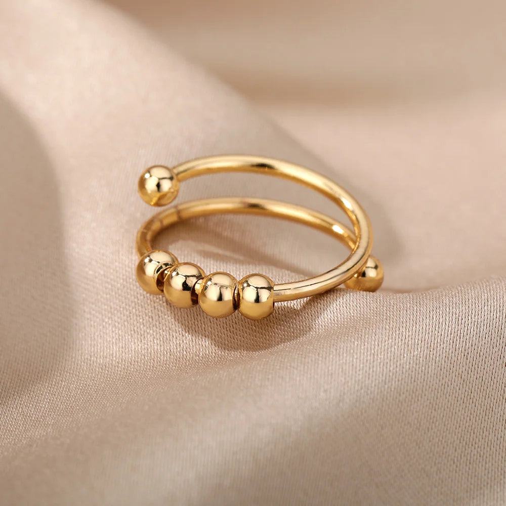 Women Open Spinner Adjustable Finger Ring Stainless Steel Rotating Freely Anti Stress Je detail view