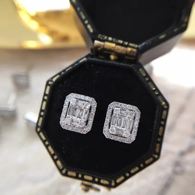 Huitan Geometric Stud Earrings Women Daily Wear Party Shiny Cubic Zirconia Ear Pierci alternate view