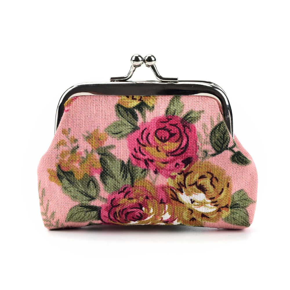 Canvas Mini Coin Purse Wallet | Floral Small Bag for Women and Girls close-up view