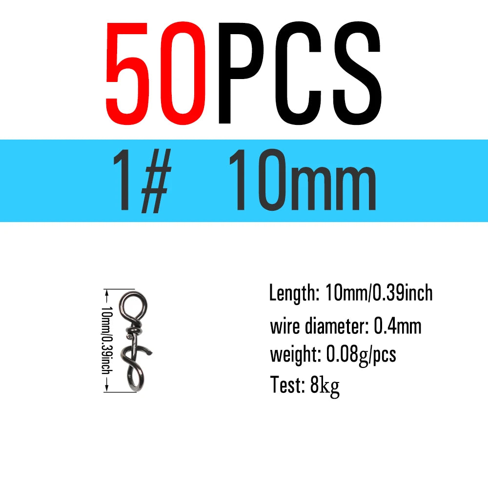 ICERIO 50PCS Stainless Steel Fly Twist Clips Quick Lock Snap Spring Clamp Buckle Swimbait Lure Fishing Connector