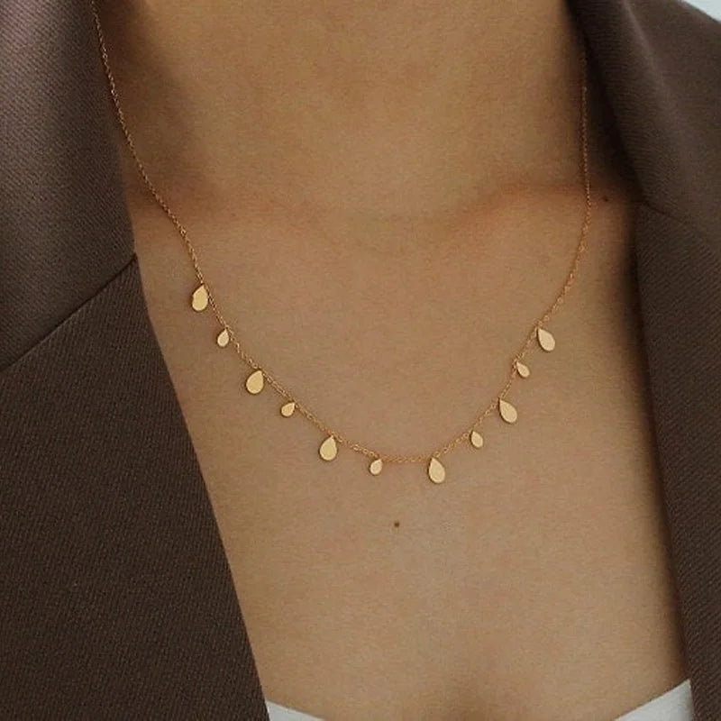 Teardrop Charm Necklace, Stainless Steel Dangling Necklace , Minimalist Simple Chai additional angle