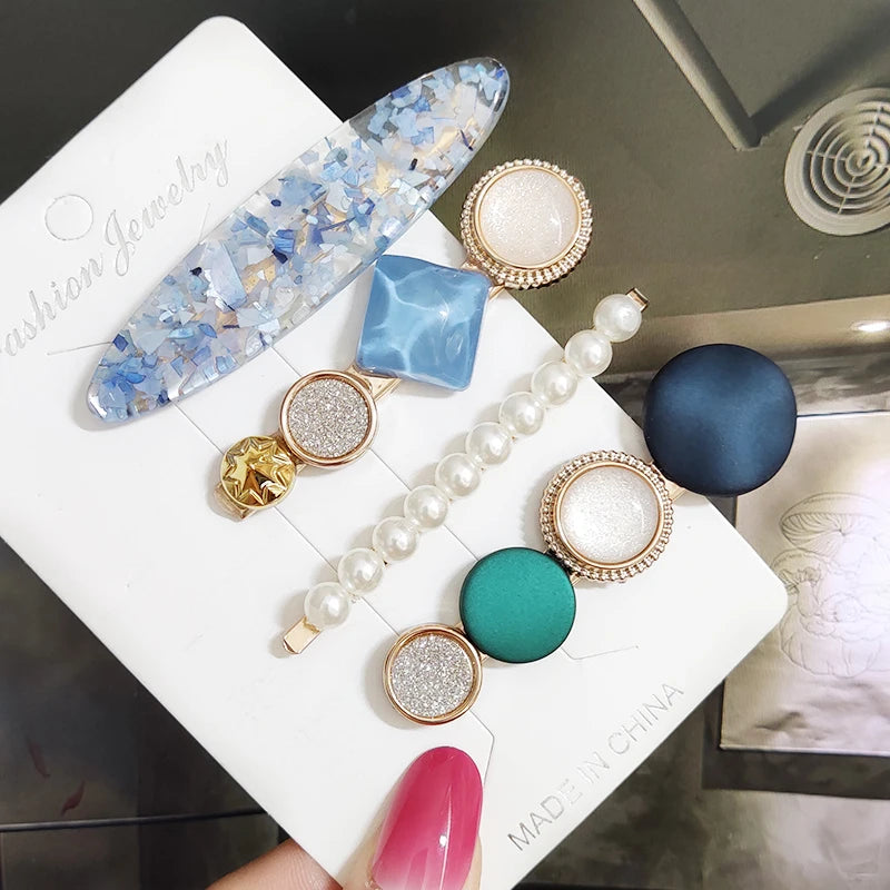 3/4pcs Set Pearl Hair Clip For Women Korean Hairpins Geometric Crystal Hair Barrettes Girl Hairgrip Hair Accessories