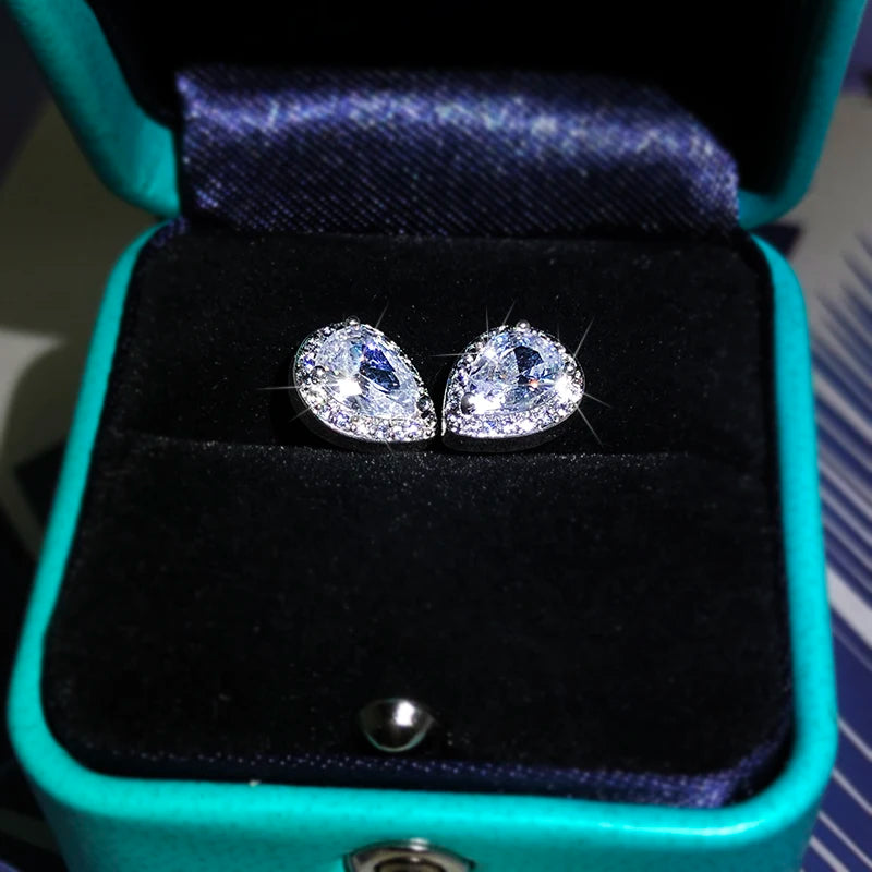 925 Sterling Silver High Quality Hearts And Arrows Inlaid AAA Zircon Water Drop Earri alternate view