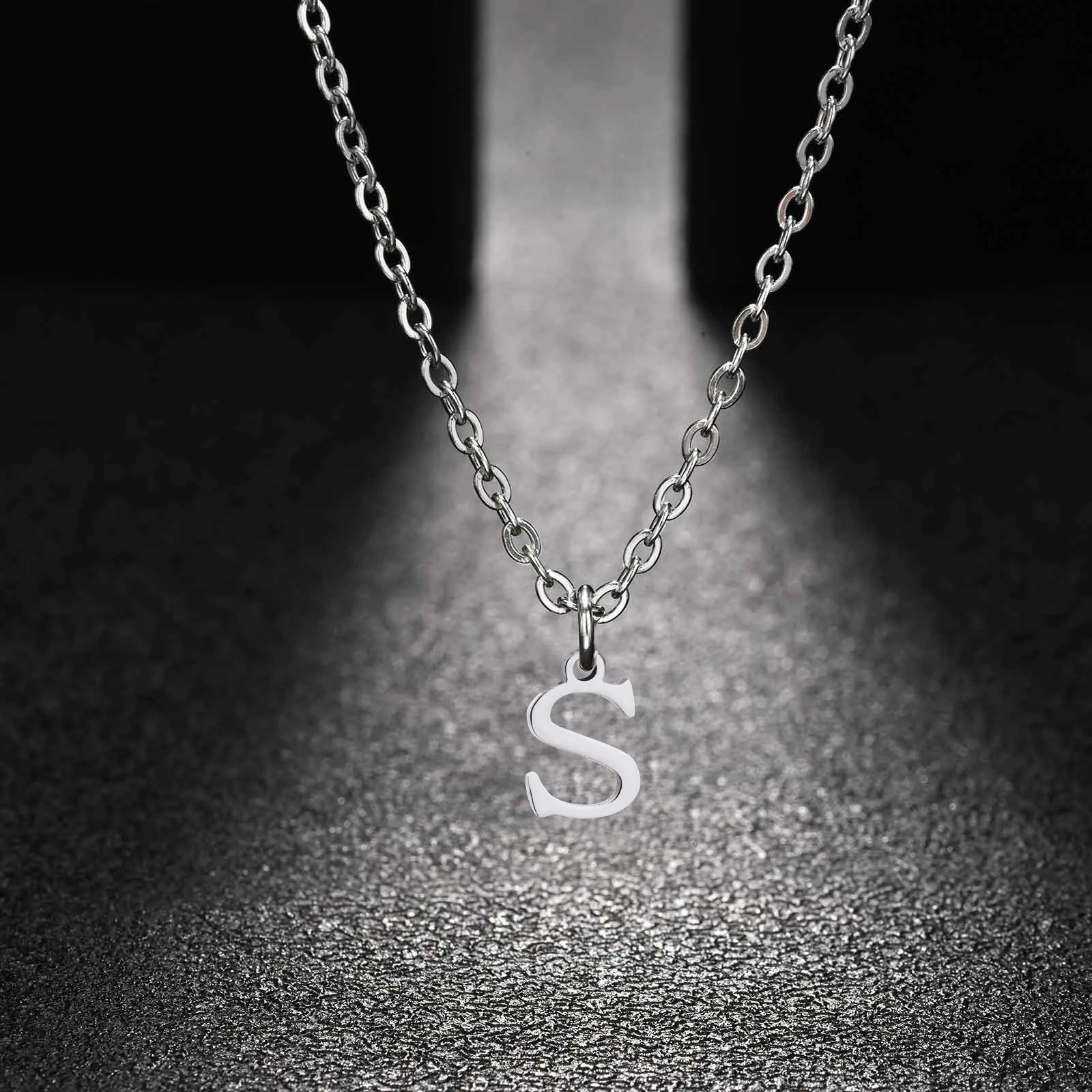 26 Letters A-Z Initial Pendant Necklaces for Women,Alphabet Pendant Rolo Chain Necklace, detail view