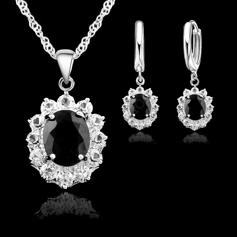Engagement Necklace Earrings Jewelry Sets 925 Sterling Silver Color Cubic Zirconia Crystal Gifts