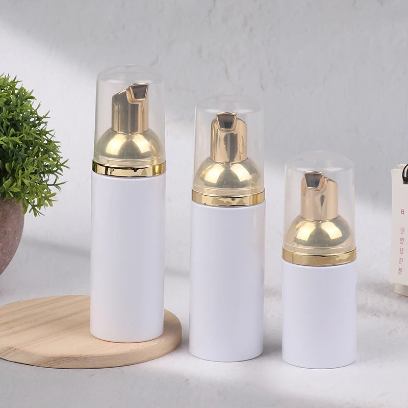 30/50/60ML White Gold Plastic Foamer Pump Bottle Refillable Empty Face Lashes Cleanser Foaming Cosme