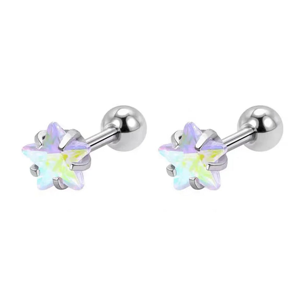 Gradient Zircon Star Piercing Stud Earrings Shiny Spiral Ear Bone Earrings for Women lifestyle view
