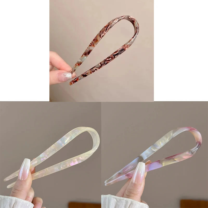 Retro U-shaped Acetate Hairclip for Women Elegant Temperament Ponytail Hairpin Fashion close-up view