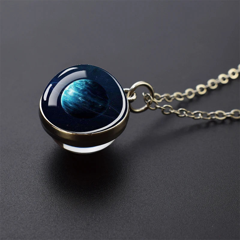 Solar System Glass Ball Pendant Necklace | Astronomy Galaxy Jewelry lifestyle view