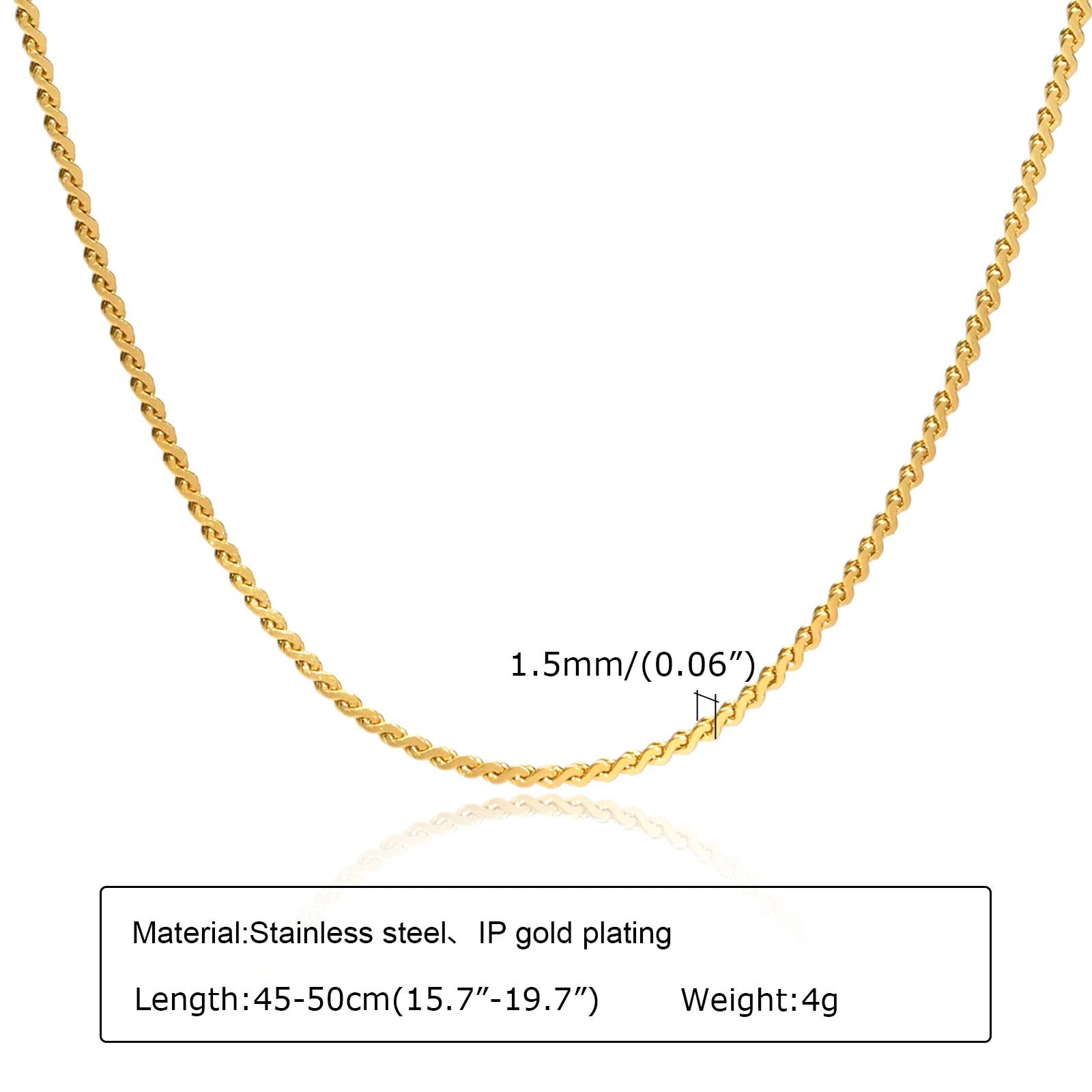 Fashion Jewelry New In Melon Seed Chain Necklace,Gold Color Stainless Steel Full Glos alternate view