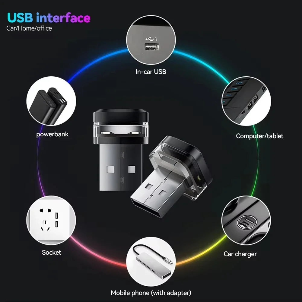 Mini Car USB LED Light | Portable Plug Play Ambient Mood Lamp for Auto Interior close-up view