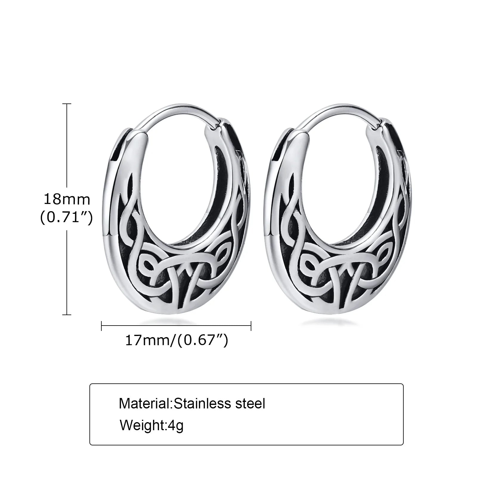 Punk Viking Hoop Earrings for Men Boys,Vintage Celtic Knot Stainless Steel Huggies additional angle