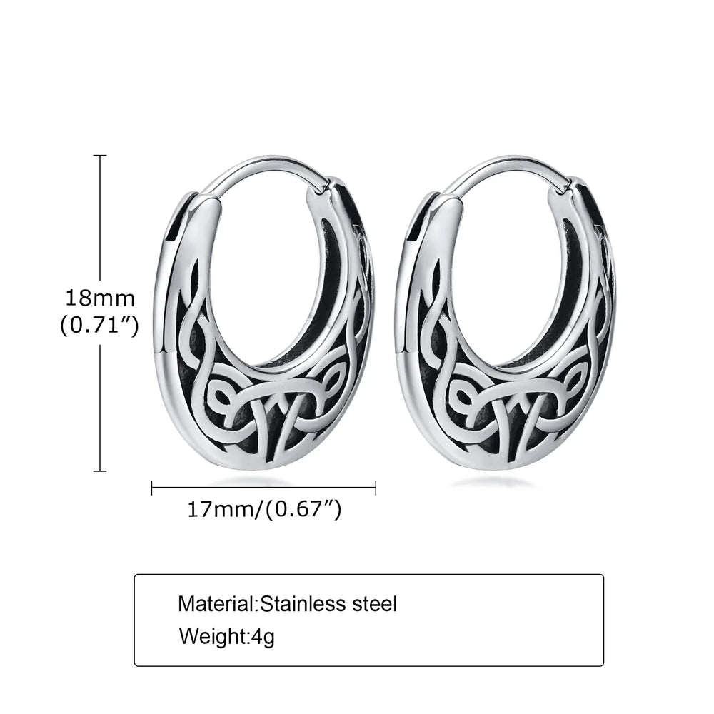 Punk Viking Hoop Earrings for Men Boys,Vintage Celtic Knot Stainless Steel Huggies additional angle