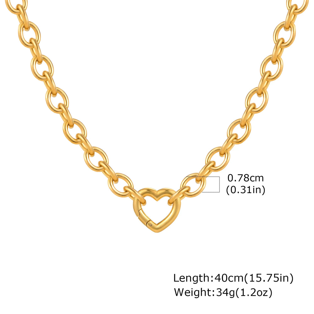 Charms Heart Pendant Necklace for Women, Golden Stainless Steel OT Toggle Necklace, Laye detail view