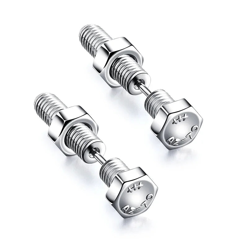 2Pcs Unisex Gothic Punk Rock Stainless Steel Nail Screw Piercing Stud Earrings Novelt lifestyle view