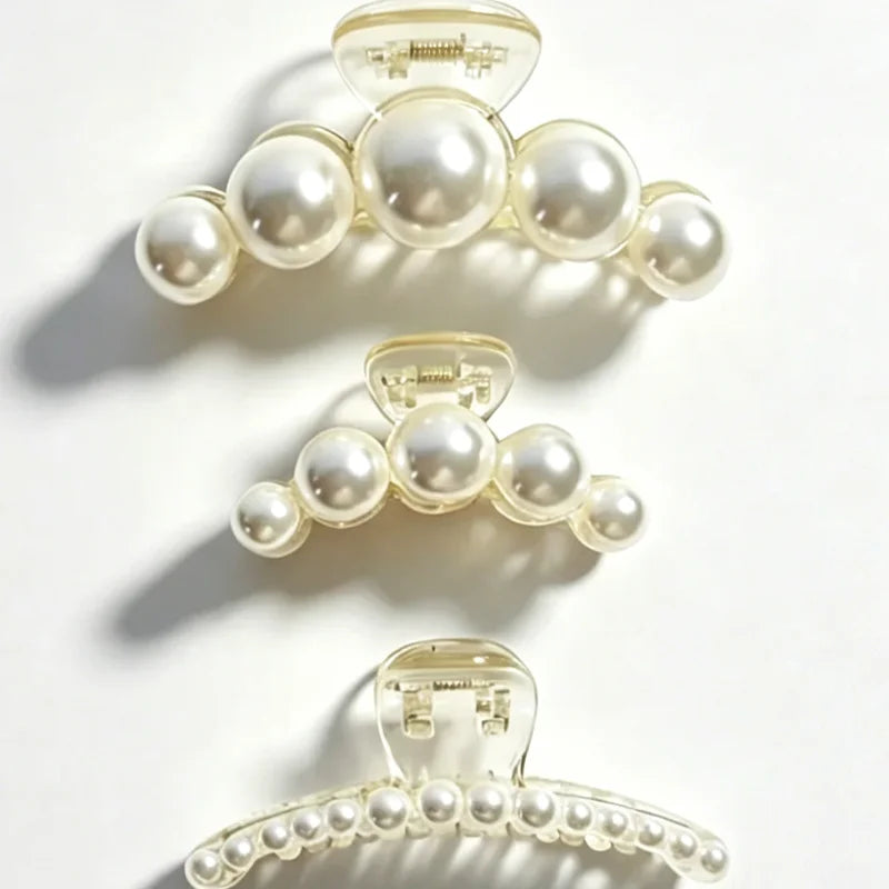 1/4pcs White Pearl Hair Clip Claw for Woman Korean Elegant Shark Clip Fashion Girl's Ponytail Clip Hair Accessories