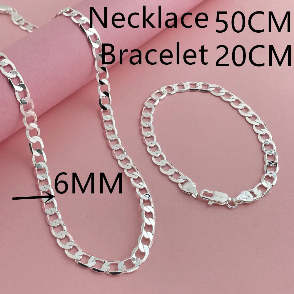 Fashion classic 925 sterling silver 6MM one to one Cuban NK necklace bracelet set sui alternate view