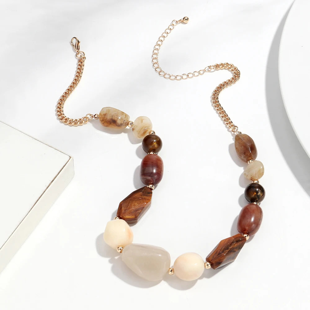 Vintage Acrylic Irregular Beaded Chain Necklace | Geometric Clavicle Choker Jewelry alternate view