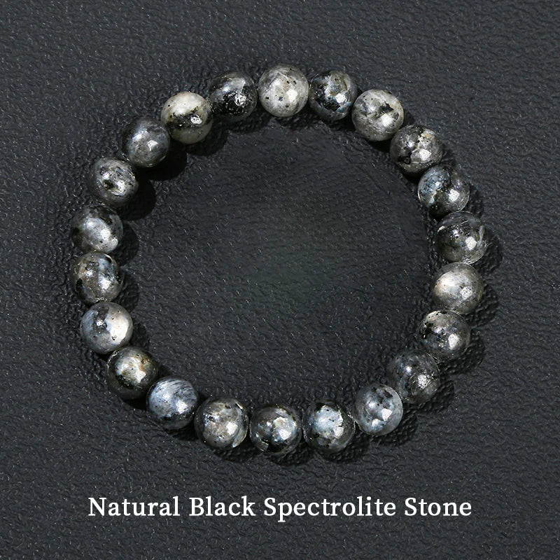 JD Natural Black Spectrolite Flash Smooth Beaded Bracelet Women Men 6 8 10mm Labradorite detail view